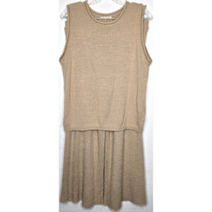 Et Clet Top Pants Set Womens Medium Tan Rib Knit Wide Leg Lounge Flowy Stretch